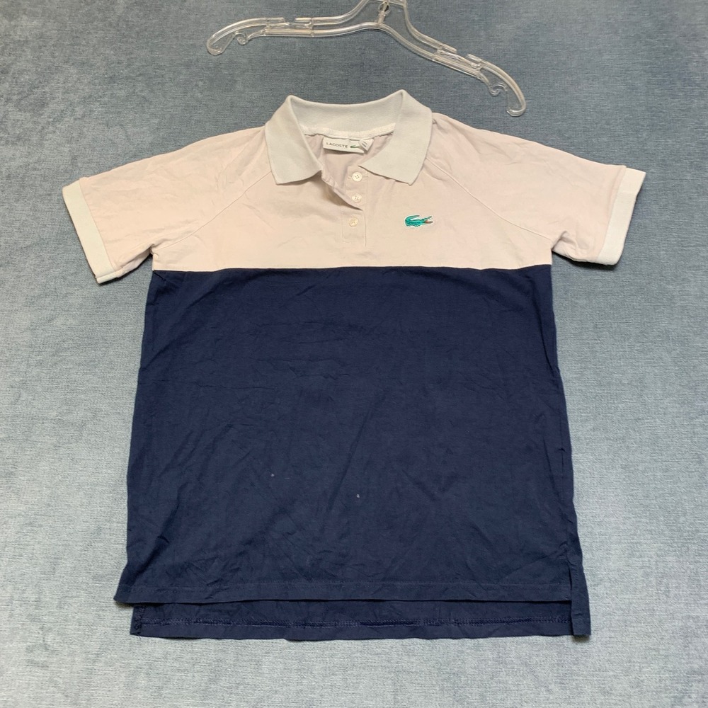 Lacoste Polo Shirt Womens Medium Blue White Slim Fit High Low Slit Collar Tennis